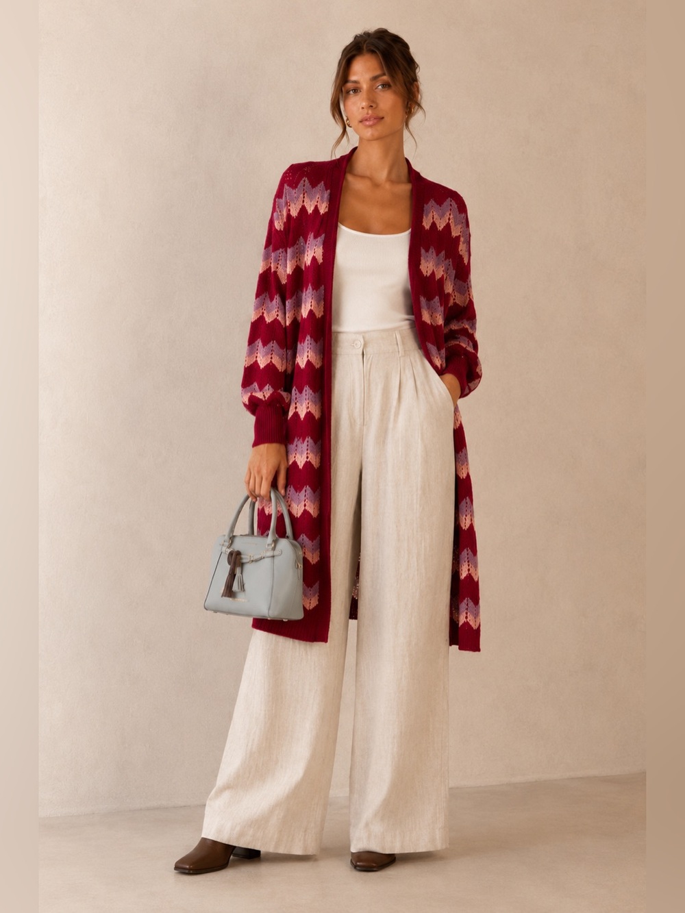 Chevron pattern knit long sweater XL ptp 23”